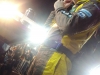 Kyle Busch getting ready for his TV interview in Victory Lane.