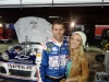 Rozlyn and one of Dale Earnhardt Jr's crew in the garage after he finished second.