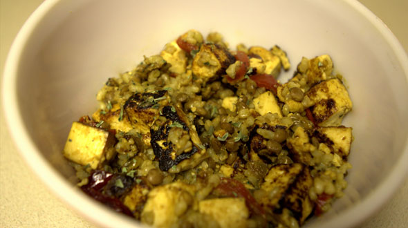 Tofu with Brown Rice and Green Lentils Tofu with Brown Rice and Green Lentils